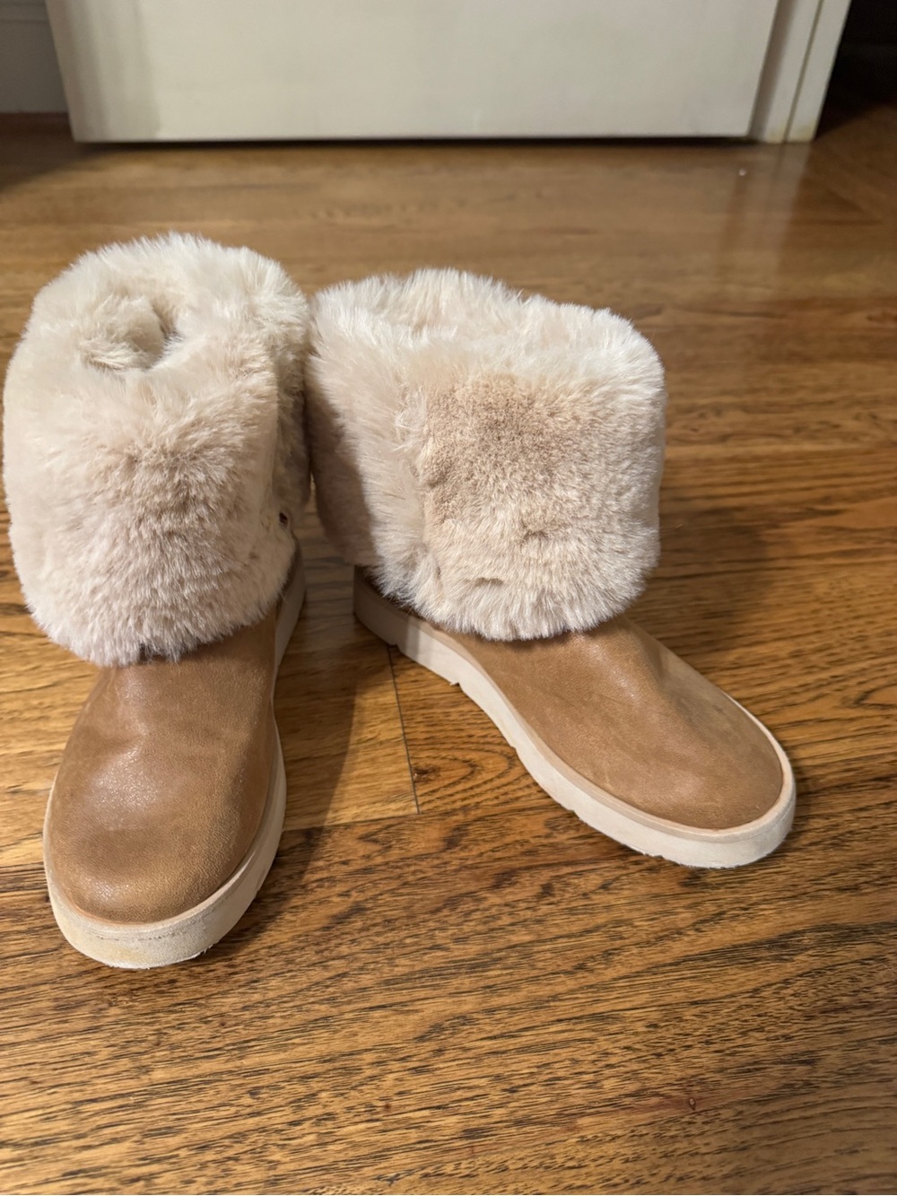 Zara Kids Faux Fur Cuff Boots - Tan and Cream